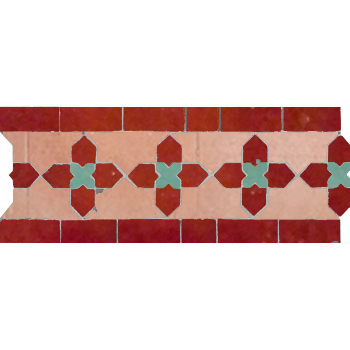 Mosaic House Moroccan tile Kmarshoun C 22-7-12 Red,   Light Green,   Light Pink,    solid zellige, mosaic, zellij, border, glaze, traditional 